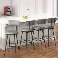 Fortuna Lai barkrukset van 4 stuks met rugleuning, barkrukken met Kunstleder bekleding, keukenkrukken met voetsteun, geschikt voor keuken, woonkamer en bar, eenvoudige montage, grijs
