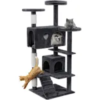 JOIEYOU Kraboom voor katten, groot model, 49 x 49 x 130 cm, XXL kattenboom met sisalpalen en kattenhol, antislip, blauw. Actieve krabpalen voor meerdere katten, model K1254