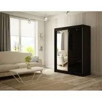 MargaretHadas24 Kledingkast Venus 120 cm, inclusief 2 schuifdeuren met spiegel. Levering tot in de woning. Inclusief kledingstang. Garderobe, kast (kleur: zwart, zwart gelakt)