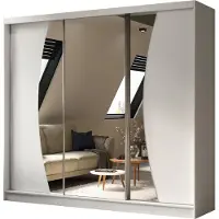 MargaretHadas24 240 cm hoge garderobekast Vex met spiegel, inclusief 3 schuifdeuren. Schuifdeurkledingkast (kleur: wit)