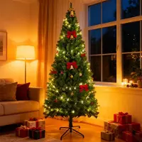 ZMH Kunstkerstboom, 210 cm. Uitgerust met een stevige voet. Kerstboom met PVC-naalden, geschikt voor binnenshuis. Kerstdecoratie, groen