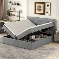 Ulife Tweepersoonsbed met metalen frame, lattenbodem, hydraulische opbergruimte, 140x200 cm, grijs