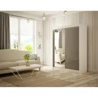 MargaretHadas24 Kledingkast Venus, 150 cm breed, inclusief 2 schuifdeuren met spiegel. Levering tot in de woning. Inclusief kledingstang. Garderobe, kast (kleur: wit, lacobel grijs)