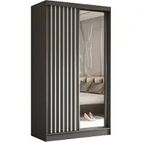 MargaretHadas24 120 cm brede garderobekast Erika met lamellen en spiegel, inclusief 2 schuifdeuren. Schuifdeurenkast met kledingstang. Levering tot in de woning (kleur: grijs, grijs, lamellen wit)
