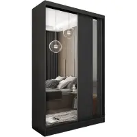 MargaretHadas24 120 cm brede garderobekast Gabo met spiegel, inclusief 2 schuifdeuren. Schuifdeurenkast (kleur: zwart)
