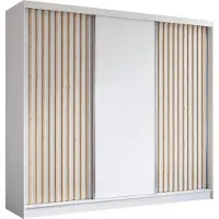 MargaretHadas24 240 cm garderobekast Erika met lamellen, zonder spiegel, inclusief 3 schuifdeuren. Schuifdeurkasten (kleur: wit, wit, lamellen in de kleur Artisan)