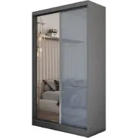 MargaretHadas24 120 cm brede garderobekast Vena met spiegel, inclusief 2 schuifdeuren. Schuifdeurkledingkast (kleur: grafiet, Lacobel grafiet)