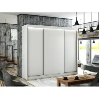 MargaretHadas24 Kledingkast Saturn 250 cm met 3 schuifdeuren, kledingstang en garderoberuimte. Levering tot in de woning (kleur: wit)