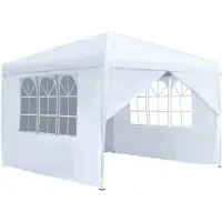 JOIEYOU Paviljoen 2,5x2,5m, inklapbaar met zijpanelen en ramen, inclusief draagtas. Inklapbare tent van polyester voor de tuin, geschikt voor buiten, wit