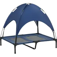 Youjia Hondenbed met baldakijn, geschikt voor buiten, opvouwbaar, verhoogd platform, donkerblauw