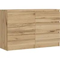 3Xeliving Kommode met 6 lades, kleur: Wotan-eikenhout, afmetingen: 120 cm x 39 cm x 78 cm