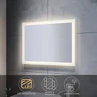 Sonni Badspiegel met LED-verlichting, 80x60 cm. Badkamerspiegel, wandspiegel, spiegel met verlichting