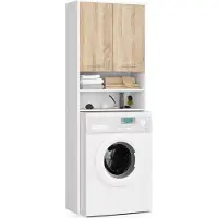 Akord Badkamerkast voor Wasmachine FIN / Hoge Wasmachinekast met 2 Deuren / Furniture Factory / Wit - Sonoma Eik / 64 x 180 x 30 cm