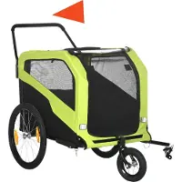 Fortuna 2-in-1 hondenkar, fietskar voor honden, hondenbuggy met reflectoren, geschikt voor honden tot max. 30 kg, fietskar voor grote honden, gemaakt van Oxford-stof, kleur: groen
