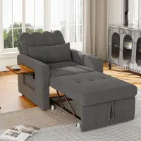 Fortuna Lai 3-in-1 slaapstoel met ligfunctie – Uittrekbare relaxstoel met armleuningen, zijvak en klein bijzettafeltje – Afmetingen 190x70x42 cm (L x B x H) – Grijs