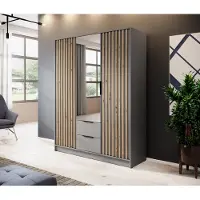 Minio Garderobe met spiegel, model NELLY 3D, afwerking: artisan eikenhout / grijs