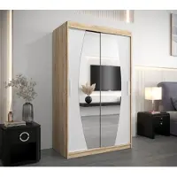 Minio Kledingkast 120 cm, model ELYPSE, Sonoma eikenhout / mat wit