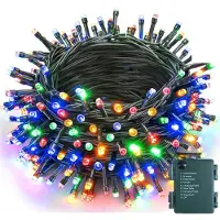 Rosikey 10 meter kerstboom lichtketting met 100 LED's, batterijbediend, timerfunctie, 8 lichtmodi, geheugenfunctie. Kerstslingers, verlichting voor binnen, feestjes, tuin en decoratie, multicolor