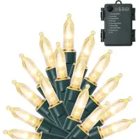 Rosikey 10 meter LED-lichtketting, batterijbediend, kerstboomverlichting, groene kabel, 8 lichtmodi met timer, PVC, waterdicht, geschikt voor binnen- en buitengebruik, tuin, feest, kerstdecoratie, warmwit