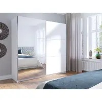 AX Living Garderobekast, wit, 200 cm, model Adelna, met spiegeldeur