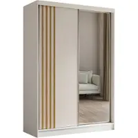 MargaretHadas24 Kledingkast Neli, 150 cm breed, met lamellen en spiegel, inclusief 2 schuifdeuren. Schuifdeurkledingkast (kleur: wit, wit, lamellen in de kleur Artisan)