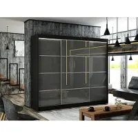 MargaretHadas24 Kledingkast Porto III, 250 cm, inclusief 3 schuifdeuren. Levering tot in de woning. Inclusief kledingstang. Garderobe, kast (kleur: zwart, lacobel grijs, met spijlen)