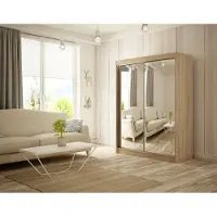 MargaretHadas24 Kledingkast Elsa, 120 cm breed, inclusief 2 schuifdeuren met spiegel. Levering tot in de woning. Inclusief kledingstang. Garderobe, kast, hoge kast, slaapkamer (kleur: sonoma eiken)