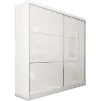 MargaretHadas24 200 cm hoge garderobekast Vena, inclusief 2 schuifdeuren. Schuifdeurkledingkast (kleur: wit, Lacobel wit)