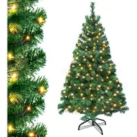 XMTECH LED, 180 cm kunstkerstboom, groene PVC-dennennaalden, geschikt voor kerstdecoratie, met warmwitte lichtketting