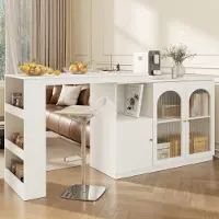 Fortuna Lai: 360° draaibare bar, (hoofdonderdeel 120 x 40 x 97 cm), moderne en eenvoudige, witte, draaiende eettafel/barmeubel, multifunctionele opbergkast met glazen deur