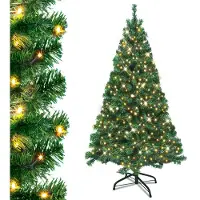 XMTECH LED, 210 cm kunstkerstboom, groene PVC-dennennaalden, geschikt voor kerstdecoratie, met warmwitte lichtketting