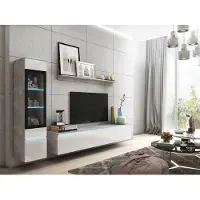 Minio , wandmeubel, "VEVE1", 3-delig, met LED-verlichting, geschikt voor de woonkamer, kan zowel hangend als staand worden geplaatst, kleur: beton/wit
