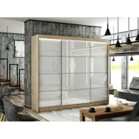 MargaretHadas24 Kledingkast Porto III, 250 cm, inclusief 3 schuifdeuren. Levering tot in de woning. Inclusief kledingstang. Garderobe, kast (kleur: sonoma eik, wit (lacobel), met spijlen)