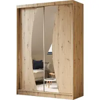 MargaretHadas24 150 cm brede garderobekast Vex met spiegel, inclusief 2 schuifdeuren. Schuifdeurkledingkast (kleur: artisan)
