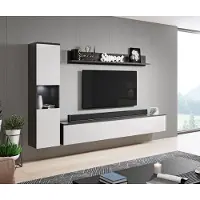 Minio , wandmeubel, 3-delig, met LED-verlichting, model "PARMA", kleur Matera/wit
