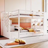 Sweiko stapelbed, 90x200 cm, met veiligheidstrap met opbergvakken, opbergladen en grote afsluitbare vakken, hoge omheining, lattenbodem, bed van grenenhout, kinderbed, tienerbed, wit