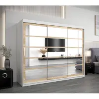 Minio Garderobekast 250 cm, model ROMA 2, wit / Sonoma eikenhout