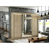MargaretHadas24 Kledingkast Padwa, 250 cm breed, inclusief 3 schuifdeuren met spiegel, kledingstang en garderobe. Levering tot in de woning. (Kleur: Sonoma eik en Sonoma eik voorzijde)