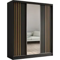 MargaretHadas24 180 cm hoge garderobekast Neli met lamellen en spiegel, inclusief 3 schuifdeuren. Schuifdeurenkast (kleur: zwart, zwart, lamellen Artisan)