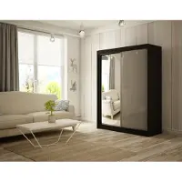 MargaretHadas24 Kledingkast Venus, 150 cm breed, inclusief 2 schuifdeuren met spiegel. Levering tot in huis. Inclusief kledingstang. Garderobe, kast (kleur: zwart, lacobel grijs)