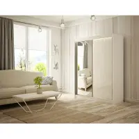MargaretHadas24 Kledingkast Venus, 200 cm breed, inclusief 2 schuifdeuren met spiegel. Levering tot in huis. Inclusief kledingstang. Garderobe, kast (kleur: wit, Lacobel wit)