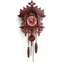Easybuy Vintage kuuklukklok, houten retro wandklok, handgesneden, hoogwaardige klok (rood)