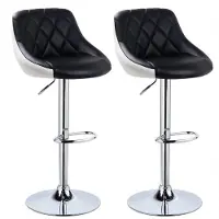Happyment Barkrukken Nero - Met rugleuning - Kunstleer - Set van 2 - Keuken - Barstoelen ergonomisch - Zwart - Verstelbaar in hoogte - Zithoogte 60-82cm