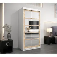 Minio Kledingkast 100 cm, model ROMA 2, wit / Sonoma eikenhout