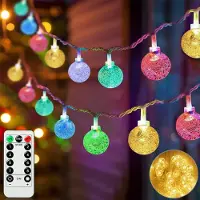 Rosikey 5M LED-lichtketting met 50 bolletjes, batterijbediend, geschikt voor binnen- en buisgebruik, feestjes, bruiloften, kerst, balkondecoratie. Warmwit en kleurrijke globe-lichtketting