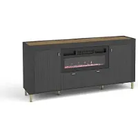 Minio , dressoir "ASSO 7", met LED-verlichting, blauwe LED's, 177 cm, zwarte kleur / whisky-eikenhout