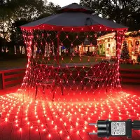 Rosikey 3x2 meter, 200 LED-lichtketting, lichtnet, rode lichtgordijn, 8 lichtmodi, geschikt voor binnen, feestdecoratie, kerstverlichting