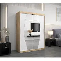 Minio Kledingkast 150 cm, model ELYPSE, Sonoma eikenhout / mat wit