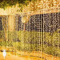 Rosikey 2x2 meter lichtgordijn, warmwit, 192 LED-lampjes, lichtketting voor binnen en buiten, USB-aangedreven lichtgordijn voor kerst, bruiloft, feest, raam, muur, balkon, decoratie