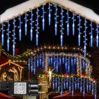 Rosikey 3,5 miljoen LED-lichtjes in de vorm van ijsregen en ijspegels, met stekker, kerstverlichting voor terras, tuin, balkon, muur, dakoverhang of kerstboom, blauw
